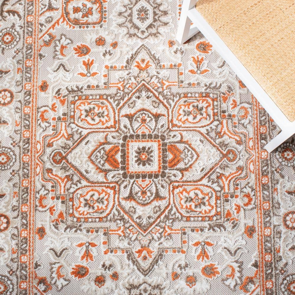 Beige & Orange Floral Synthetic Easy-Care 6'x9' Rug