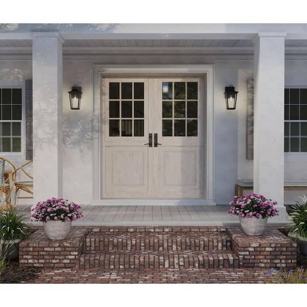 Padgett 1-Light Textured Black Hardwired Outdoor Wall Lantern Sconce Transitional Coastal