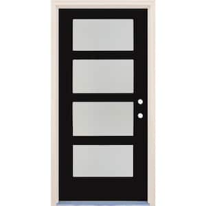 36 in. x 80 in. Left-Hand/Inswing 4 Lite Satin Etch Glass Onyx Painted Fiberglass Prehung Front Door with 4-9/16" Frame