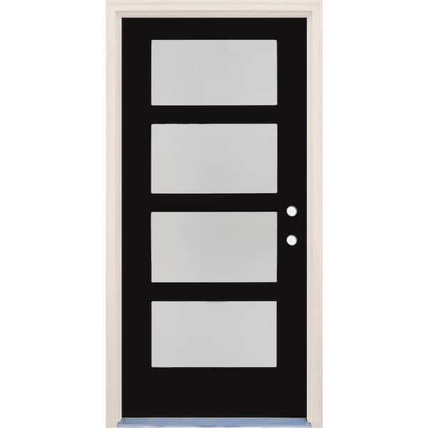 Builders Choice 36 in. x 80 in. Left-Hand/Inswing 4 Lite Satin Etch Glass Onyx Painted Fiberglass Prehung Front Door with 4-9/16" Frame