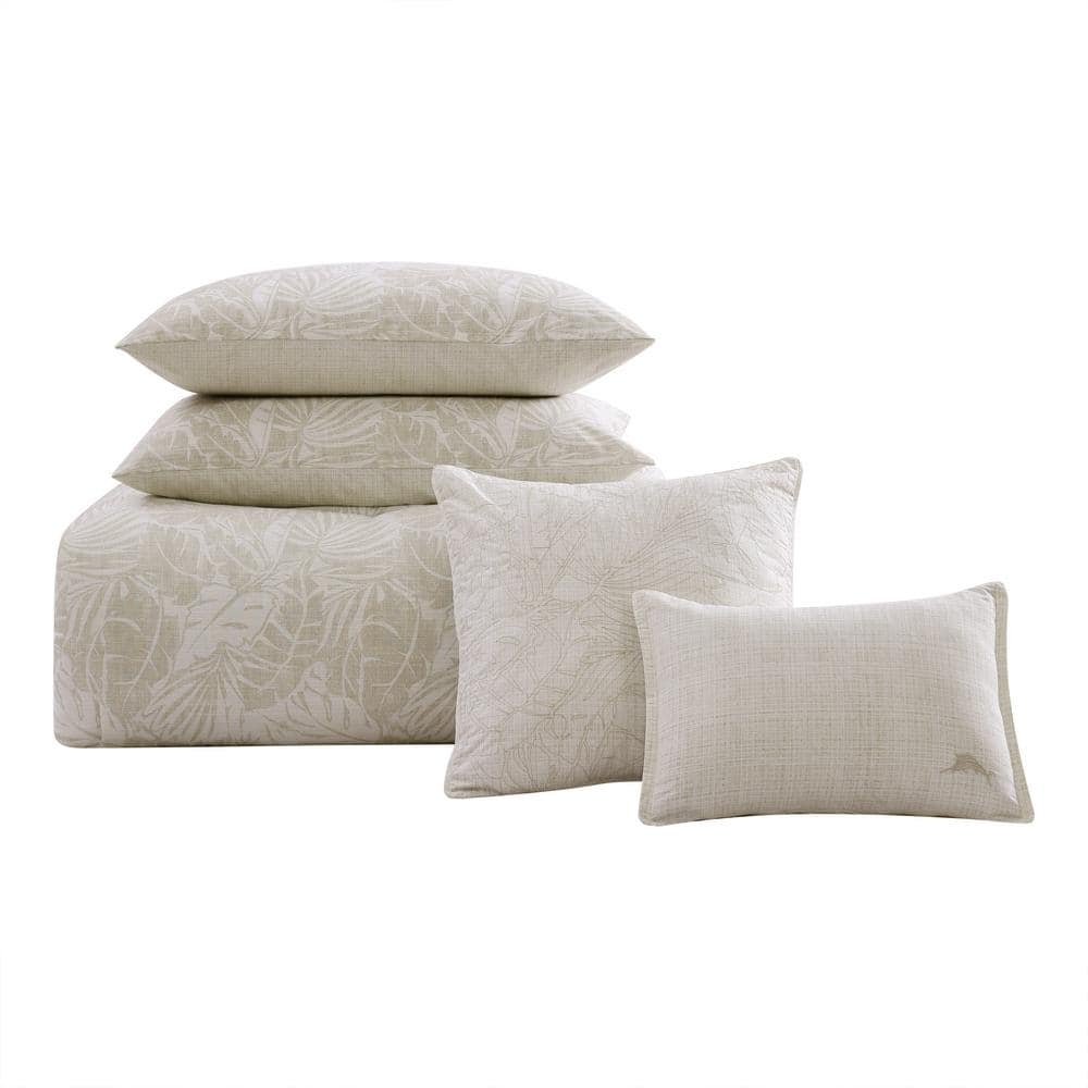 Serene Island King Cotton Bedding Set in White - Reversible 5-Piece
