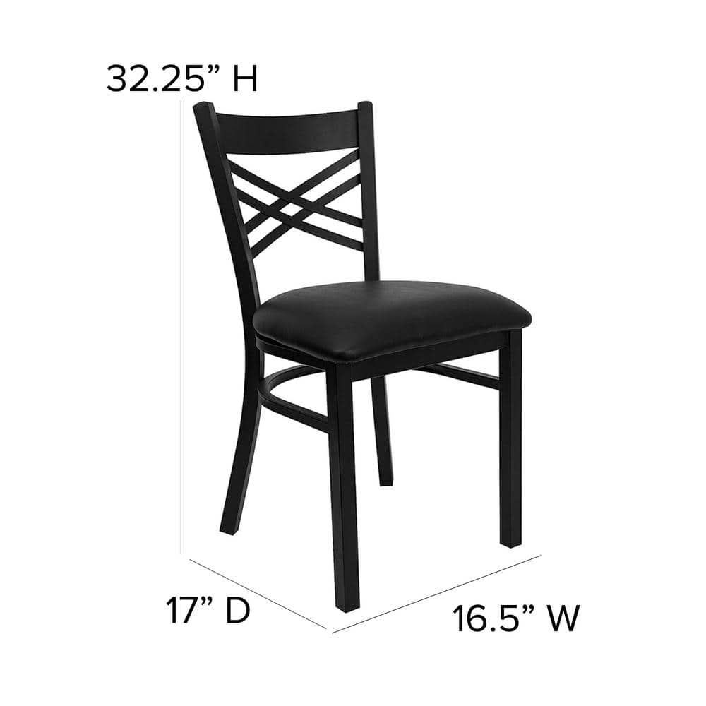 Black Metal Cross Back Side Chair with Vinyl Seat