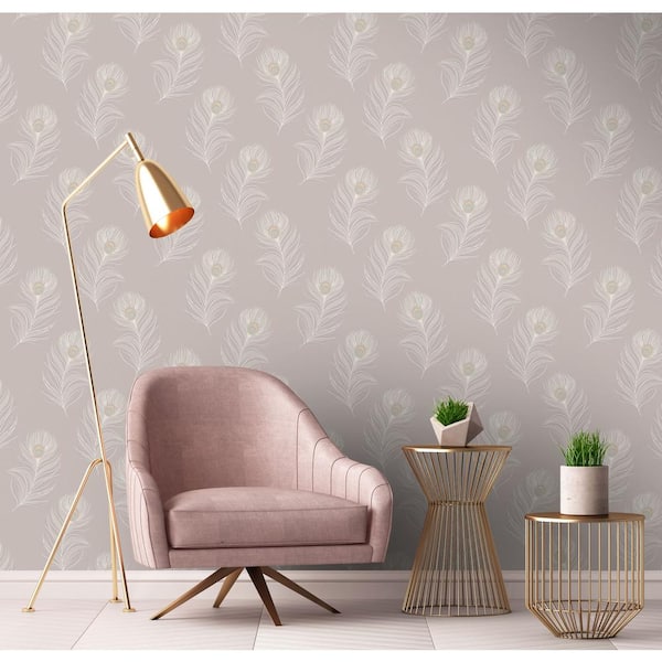 Heather Sequined Falling Peacock Feathers Print Non Woven Non-Pasted Textured Wallpaper 57 Sq. Ft.