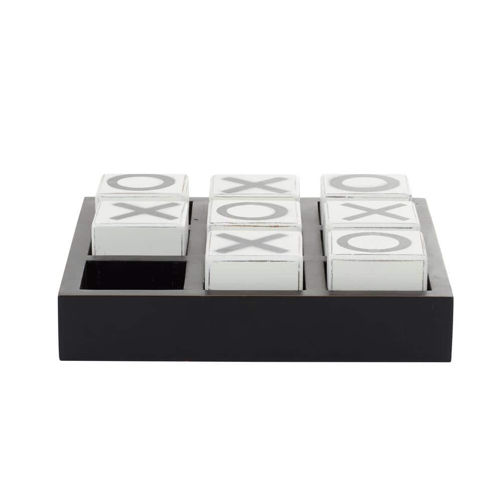Sophisticated Black Wood Tic Tac Toe Game Set 14" with White Pieces
