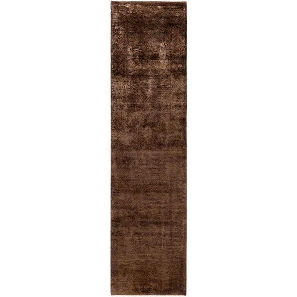 Overdyed Brown 2 ft. x 10 ft. Solid Wool Indoor Runner Rug