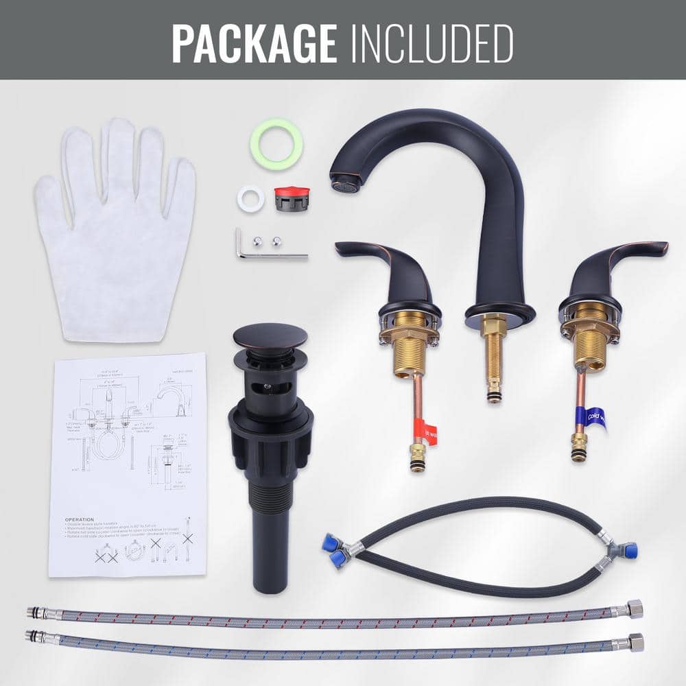 Oil Rubbed Bronze 8-Inch Widespread Bathroom Faucet with Pop-Up Drain