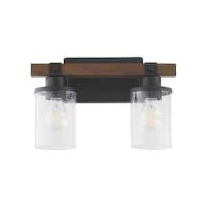 2-Light, 100-Watt, Medium Lamp Base Light Vanity  8 in. W, 2-Clear Seeded Glass Diffusers -Textured Black Walnut