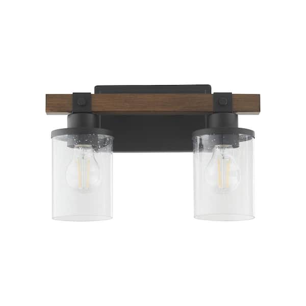 Quorum International 2-Light, 100-Watt, Medium Lamp Base Light Vanity  8 in. W, 2-Clear Seeded Glass Diffusers -Textured Black Walnut