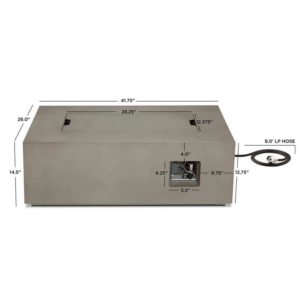Mist Gray Rectangular Gas Fire Pit Table with Steel Frame