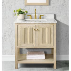 Arcott 31 in W x 22 in D x 35 in H Single Sink Fluted Bath Vanity in Natural Wood With Carrara Marble Top