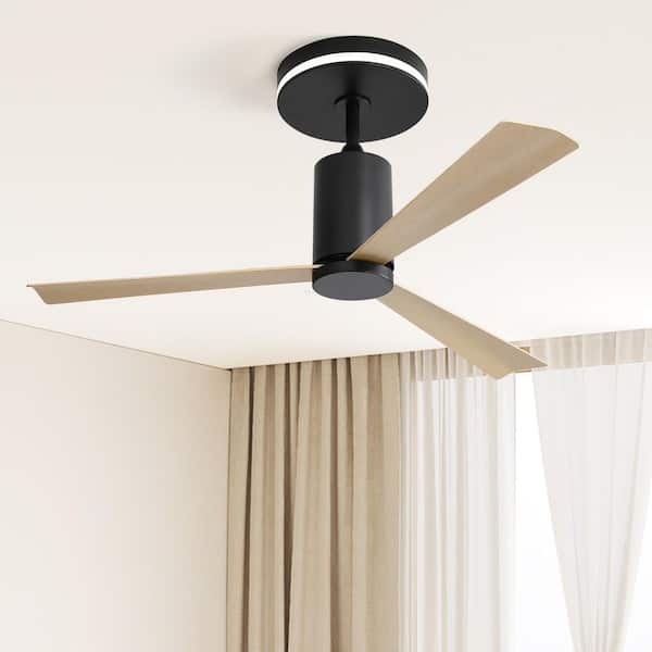 52 in. Indoor/Outdoor Integrated LED Modern Black Downrod Ceiling Fan with Light Kit and 6-Speed DC Remote