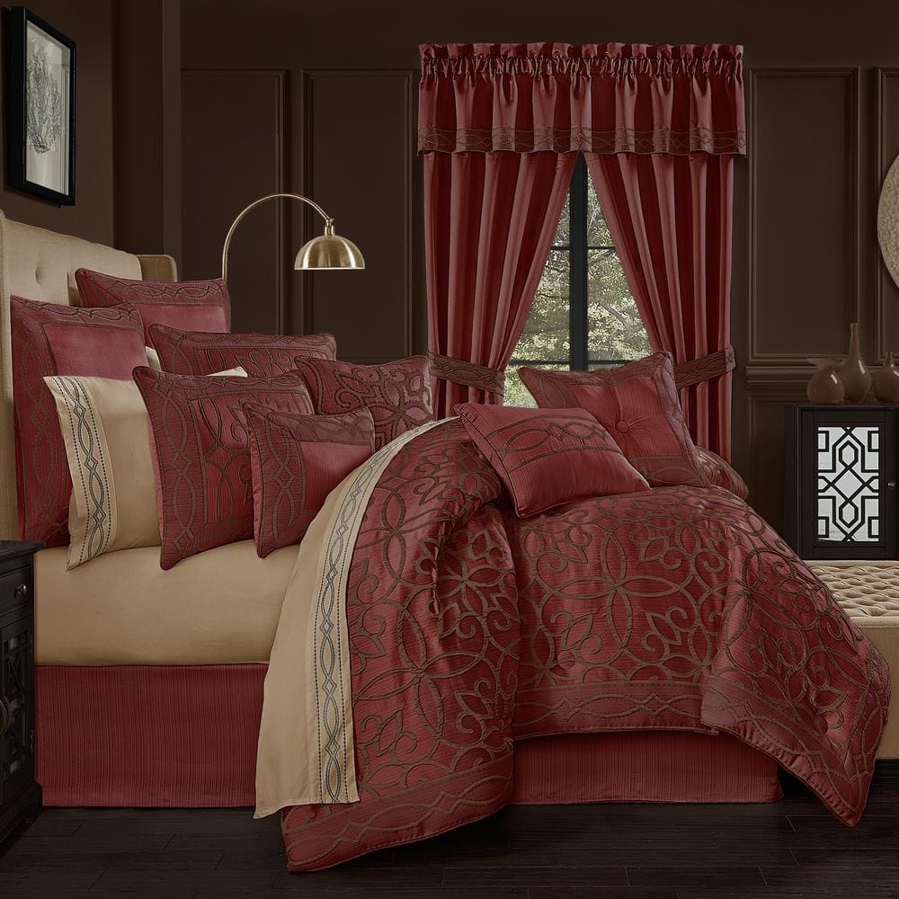Chianti 18" Red Embroidered Satin Throw Pillow