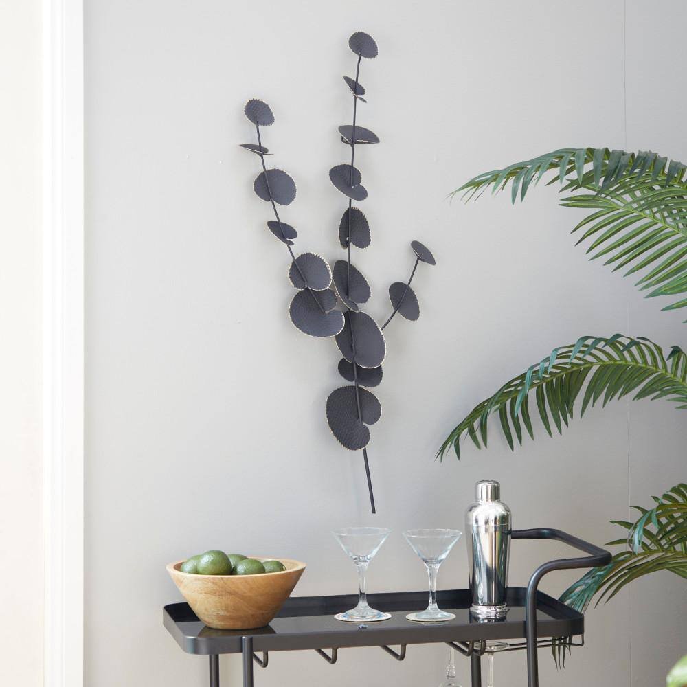 Black Metal Leaf Novelty Wall Sculpture, 17" x 36"
