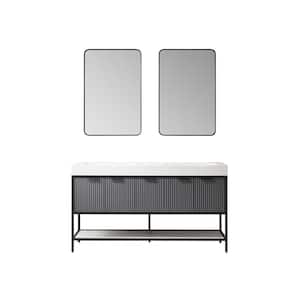 Marcilla 60 in. W x 20 in. D x 34 in . H Double Sink Bath Vanity in Grey with White Integral Sink Top and Mirror