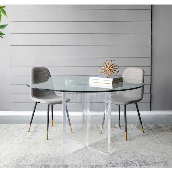 A & B Home Clear Glass 54 in. Cross Legs Dining Table Seats 8