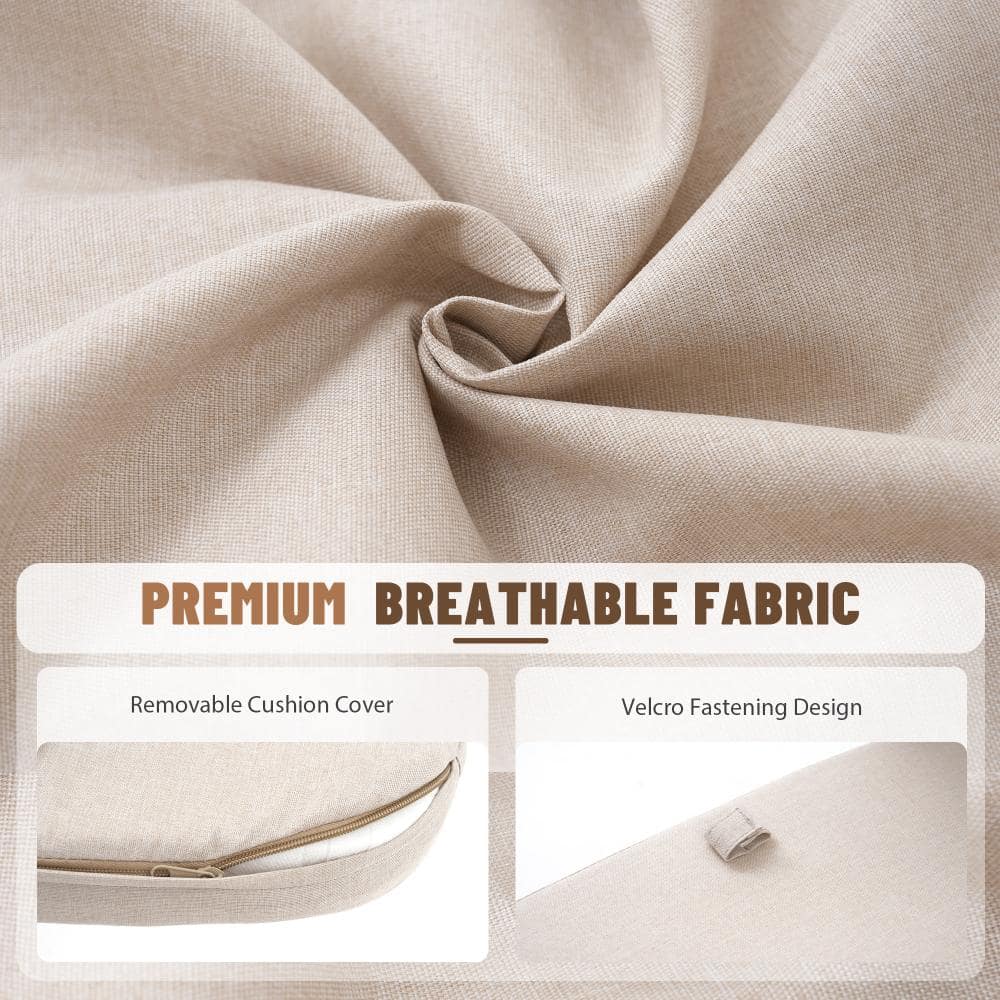 Close-up of the breathable fabric and cushion cover fastening details.