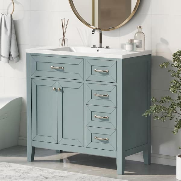 36 in. W x 18 in. D x 36 in. H Single Sink Bath Vanity in Green with White Ceramic Top