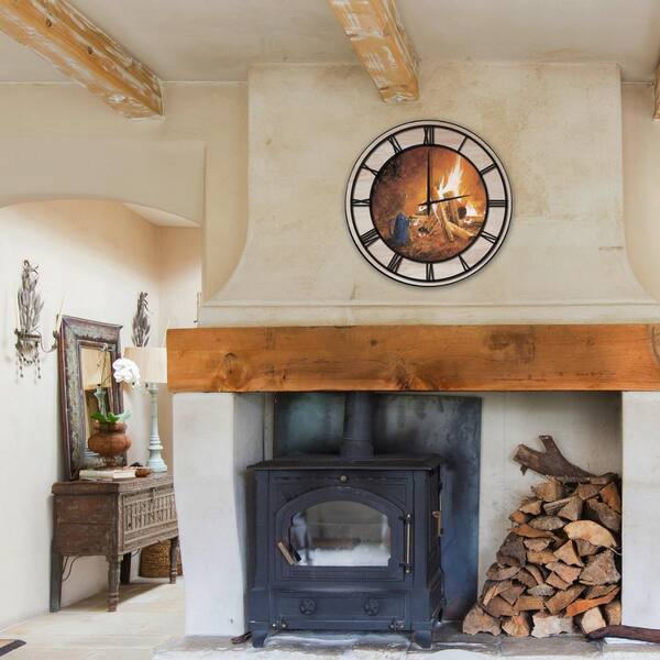 Evening Campfire Woodgrain Accent and Black Numbers Imaged Wall Clock  CL-EC-IB - The Home Depot