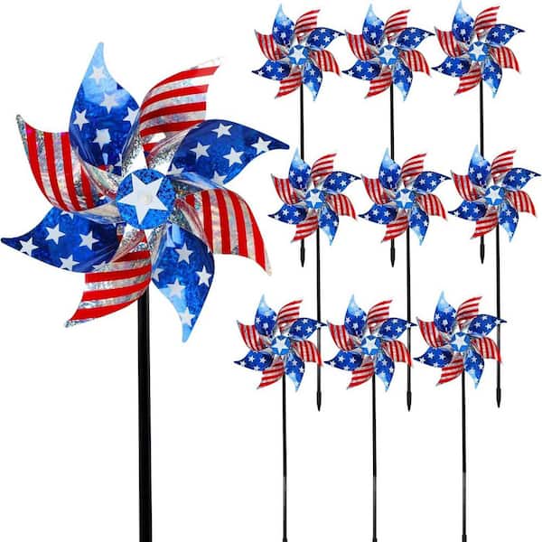 Cubilan 10-Pack Reflective Windmills with Stakes, Super Shiny Windmills for Garden Decoration, Bird Repellent Device