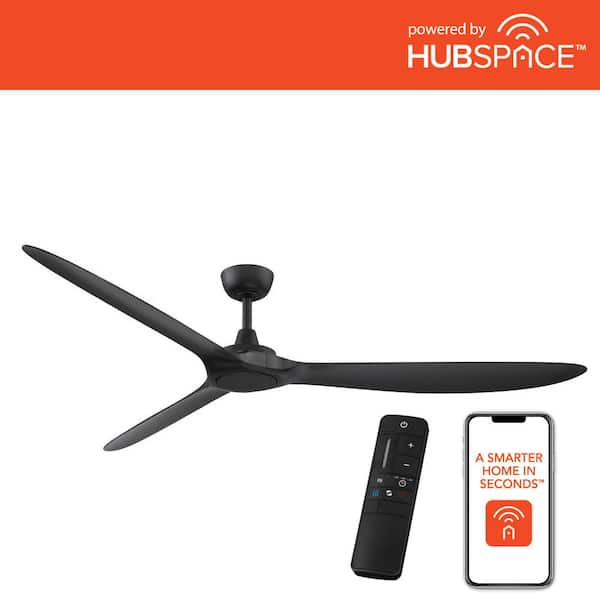 Home Decorators Collection Tager 72 in. Smart Indoor/Outdoor Matte Black with Matte Black Blades Ceiling Fan with Remote Powered by Hubspace
