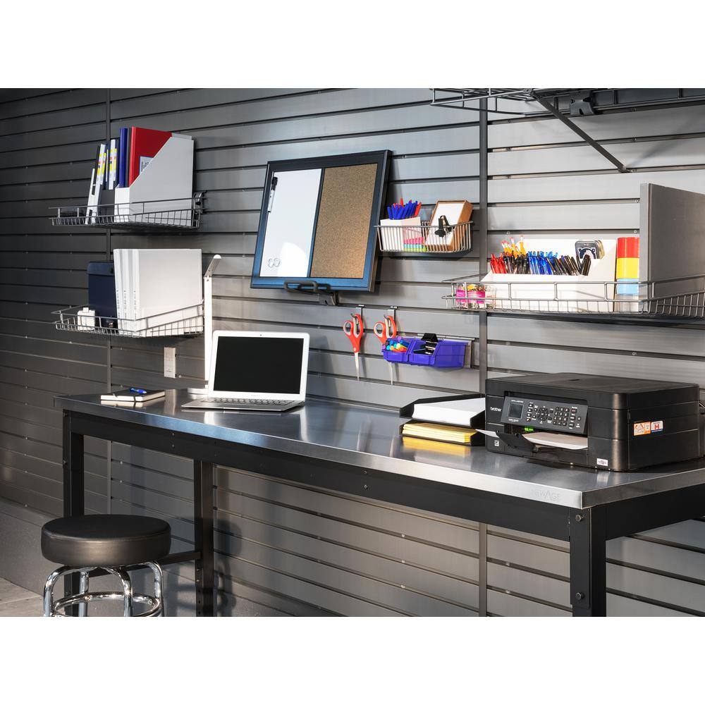 Adjustable 43" Steel Workbench in Gray/Black with Stainless Steel Top