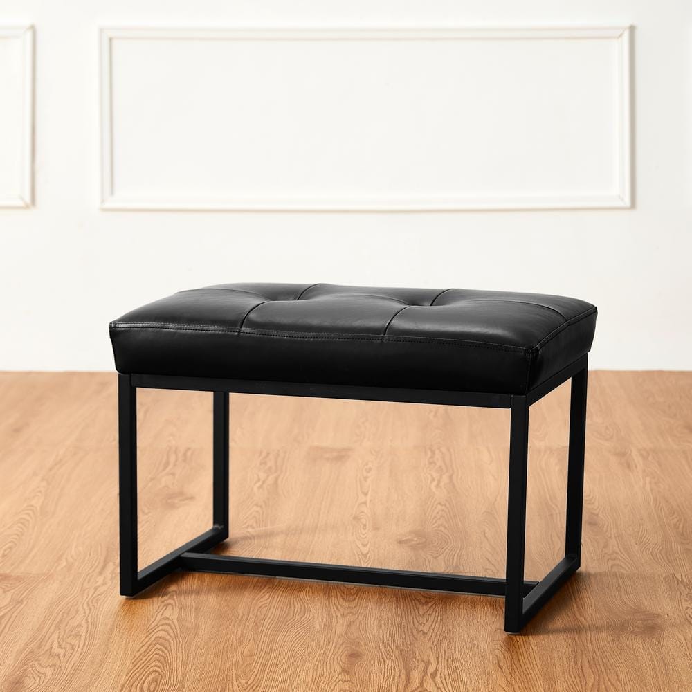 Modern Black Thick Leatherette Accent Stool