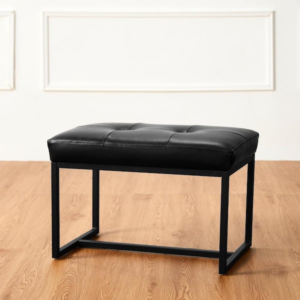 Glitzhome Modern Black Thick Leatherette Accent Stool