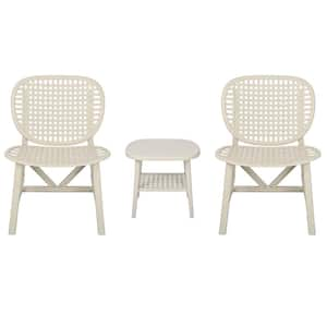 3-Piece Plastic Outdoor Bistro Set, Table with Open Shelf and Lounge Chairs with Widened Seat for Balcony, Garden, White