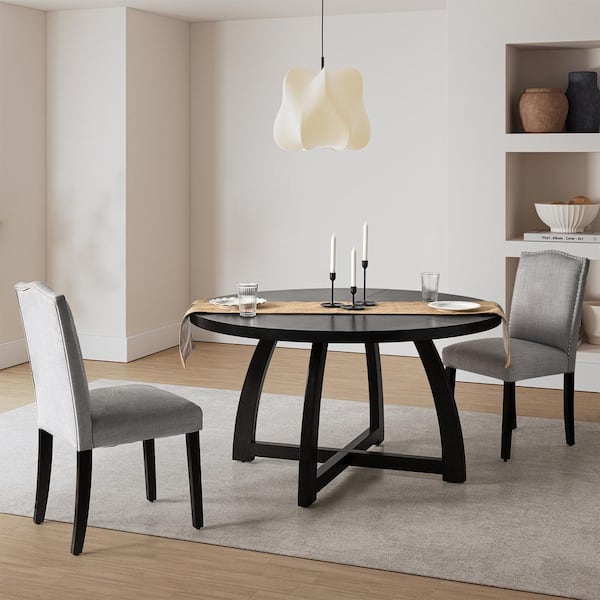 JAYDEN CREATION rsula Black 54 in. Solid Wood Round Dining Table
