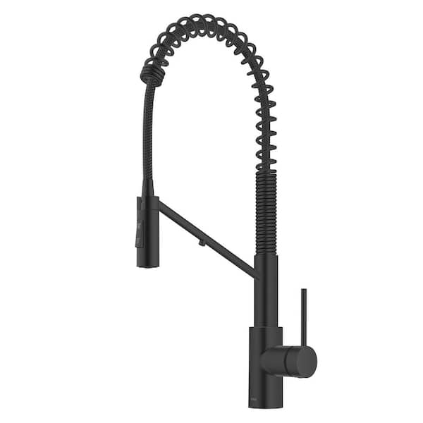 KRAUS Oletto 2-in-1 Commercial Style Pull-Down Single Handle Water Filter Kitchen Faucet in Matte Black