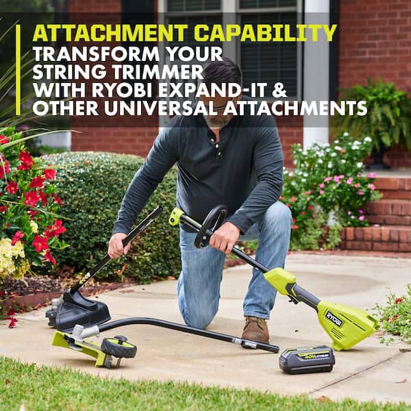RYOBI - 40V 15 in. Expand-It Cordless Battery Attachment Capable String Trimmer &. 080 Pre-Cut Line w/ 4.0 Ah Battery & Charger