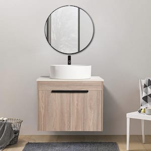 Yunus 23.6 in. W x 18.9 in. D x 23.8 in. H Wall Mounted Bathroom Vanity Set in White Oak with White Top with Vessel Sink