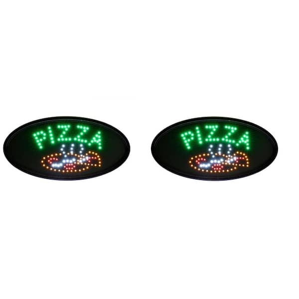 Alpine Industries 19 in. x 10 in. LED Oval Pizza Sign (2-Pack)