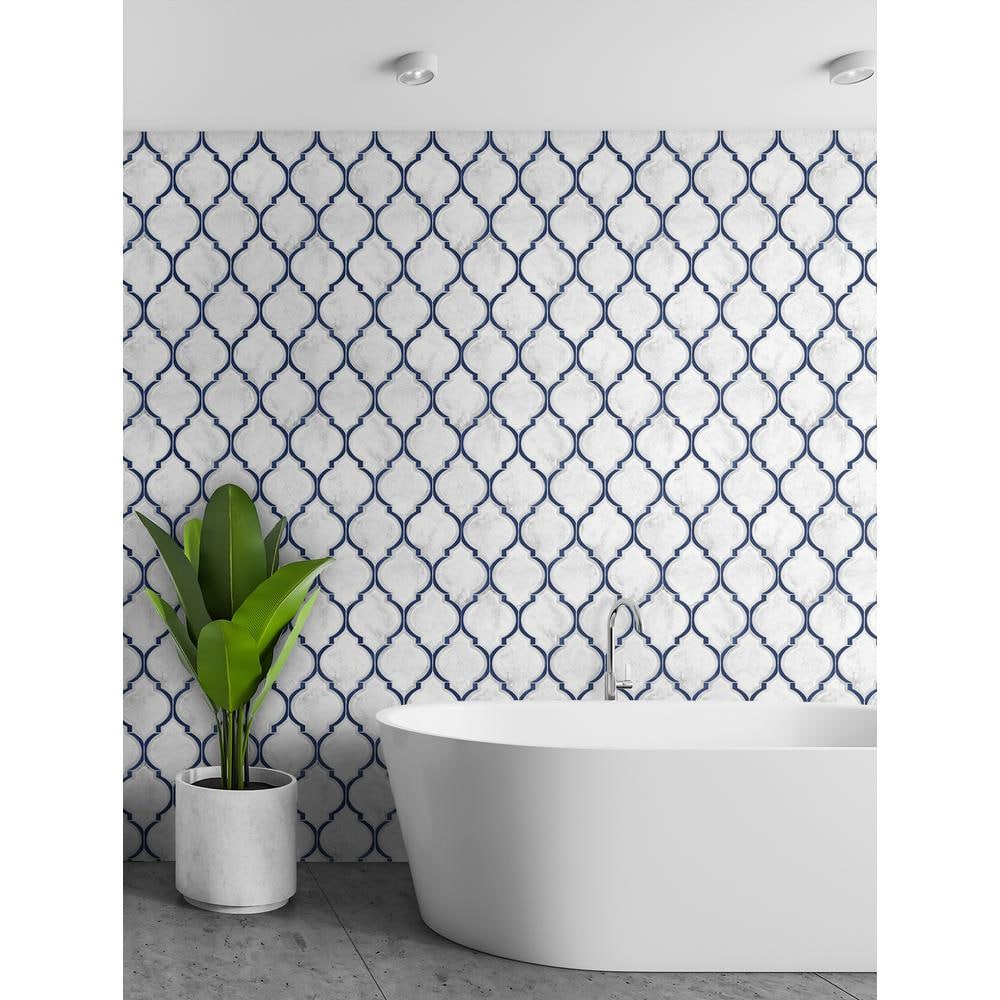 Royal Blue and Carrara Marbled Ogee Peel and Stick Wallpaper