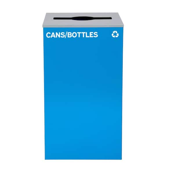 Alpine Industries 29 Gal. Blue Steel Commercial Cans and Bottles Recycling Bin Receptacle with Mixed Slot Lid
