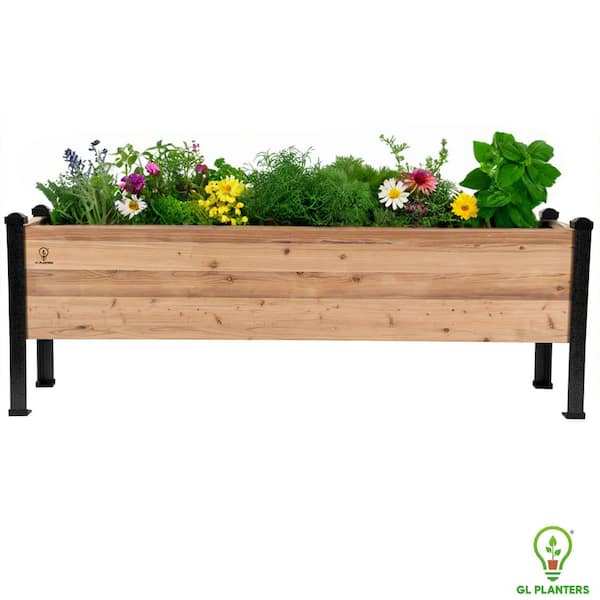 72 in. x 18 in. x 24 in. Raised Elevated Natural Cedar Wood Garden Planter GFRP Legs High Quality Heavy Duty
