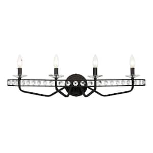 Monroe 31 in. 4-Light Carbon Vanity Light with Crystal Shade