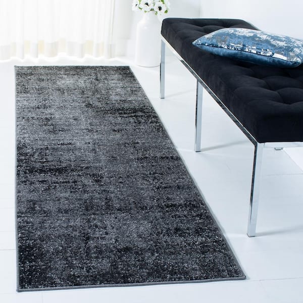 Adirondack 3 ft. x 12 ft. Black/Ivory Distressed Runner Rug