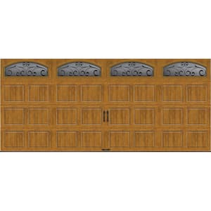 Gallery Steel Short Panel 16 ft x 7 ft Insulated 18.4 R-Value Wood Look Medium Garage Door with Decorative Windows
