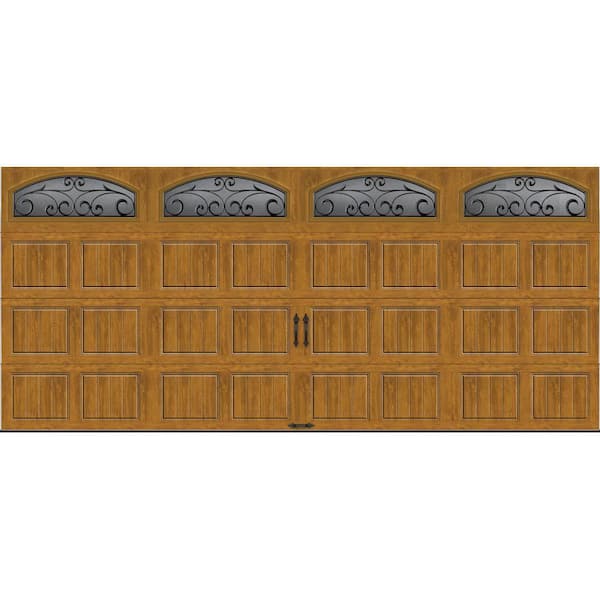 Clopay Gallery Steel Short Panel 16 ft x 7 ft Insulated 18.4 R-Value Wood Look Medium Garage Door with Decorative Windows