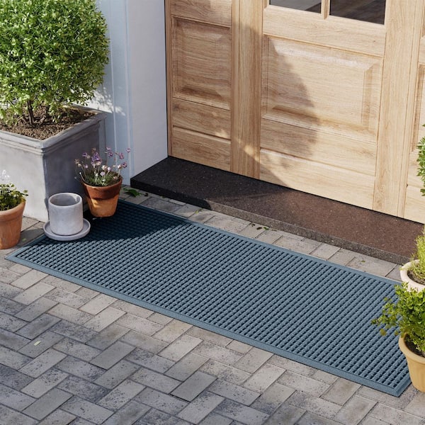 Waterhog Squares 22 in. x 60 in. PET Polyester Indoor Outdoor Door Mat Bluestone