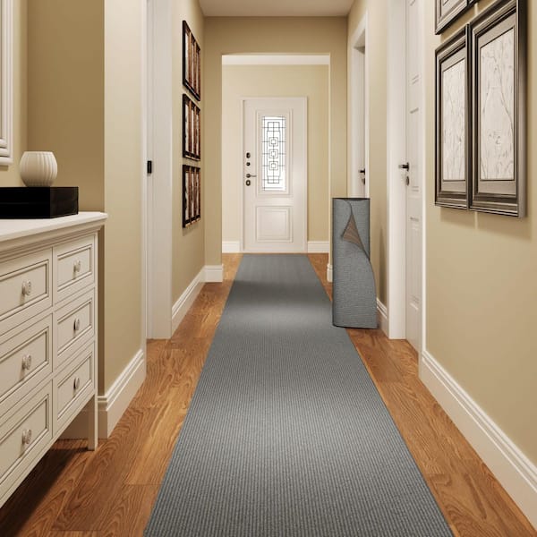 31-inch Wide Heavy-Duty Custom-Length Runner Rug. Non-Slip, Stain-Resistant for Entryways, Hallways, and Offices. Gray