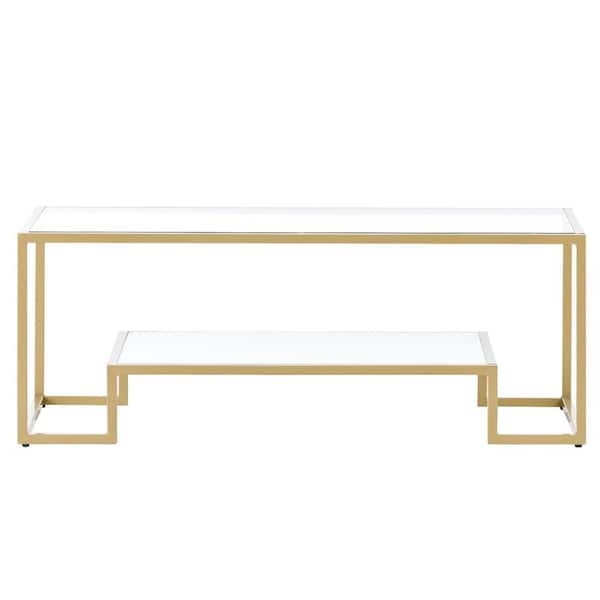 ANBAZAR Minimalist 45 .2 in. Stained White Rectangle Tempered Glass Top 2-Tier Coffee Table Side Table