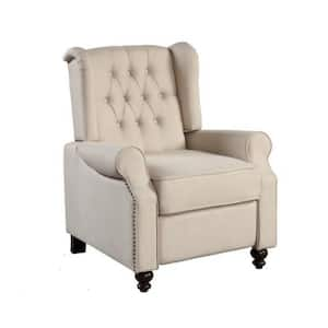 Beige Tufted Fabric Push Back Recliner with Black Wood Legs