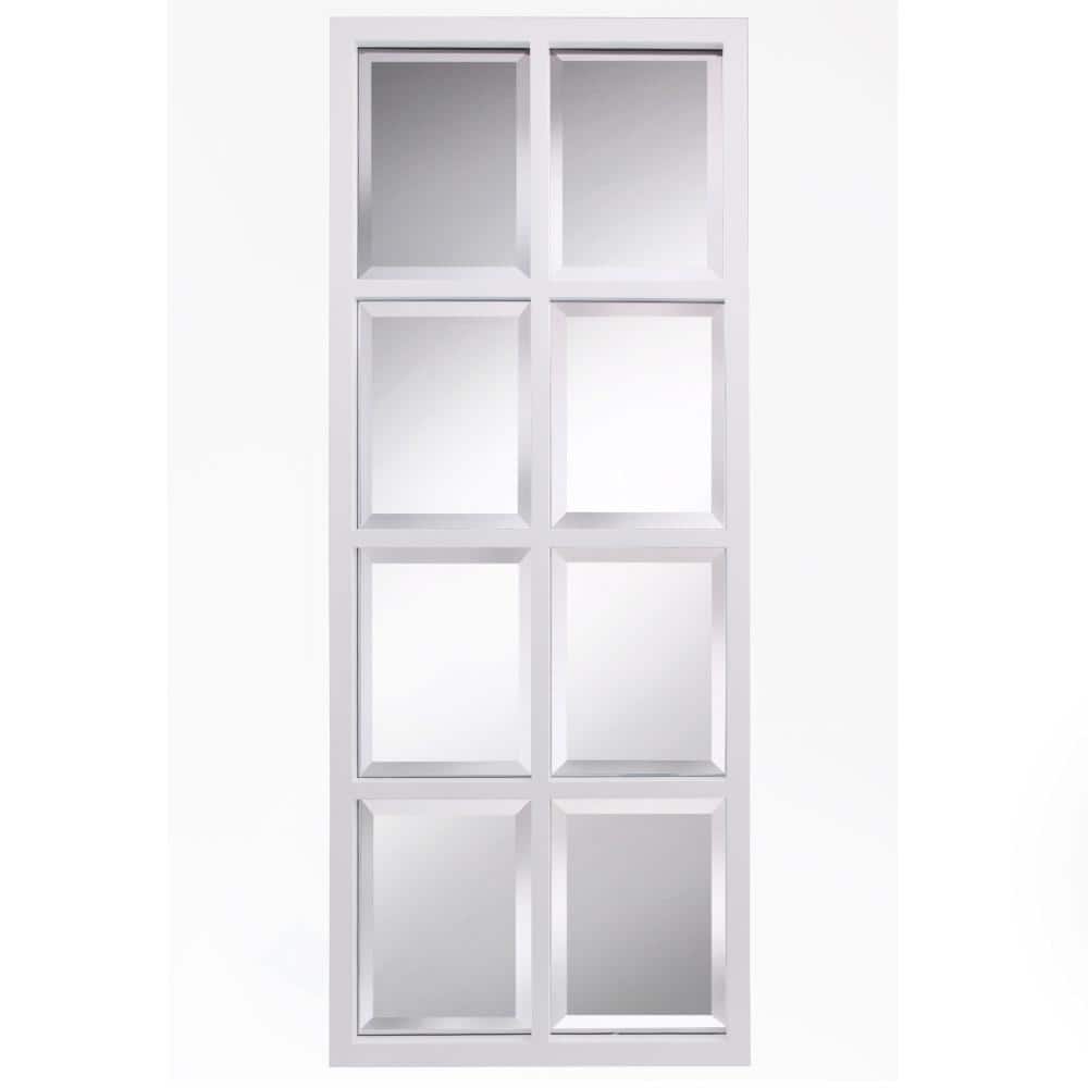 White Rectangular Windowpane Framed Wall Mirror, 17" x 42"