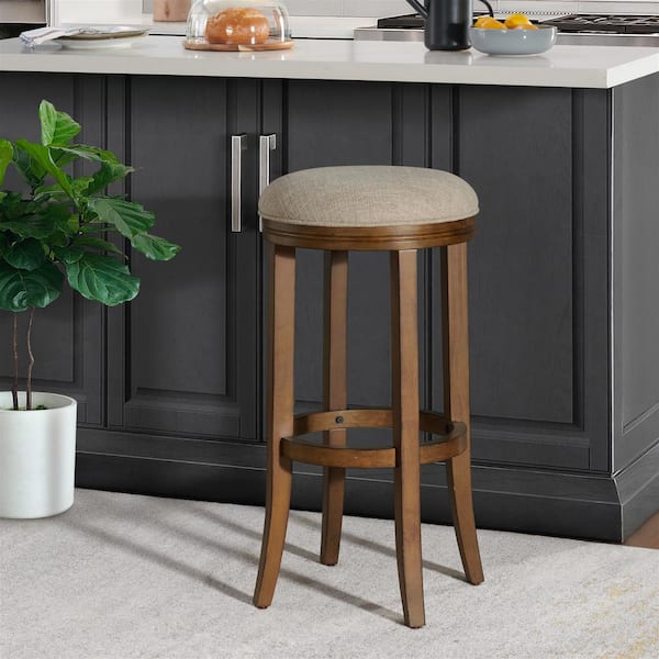 Alaterre Furniture Natick 30 in. Round Brown Bar Height Backless Wood Stool with Cushioned Seat