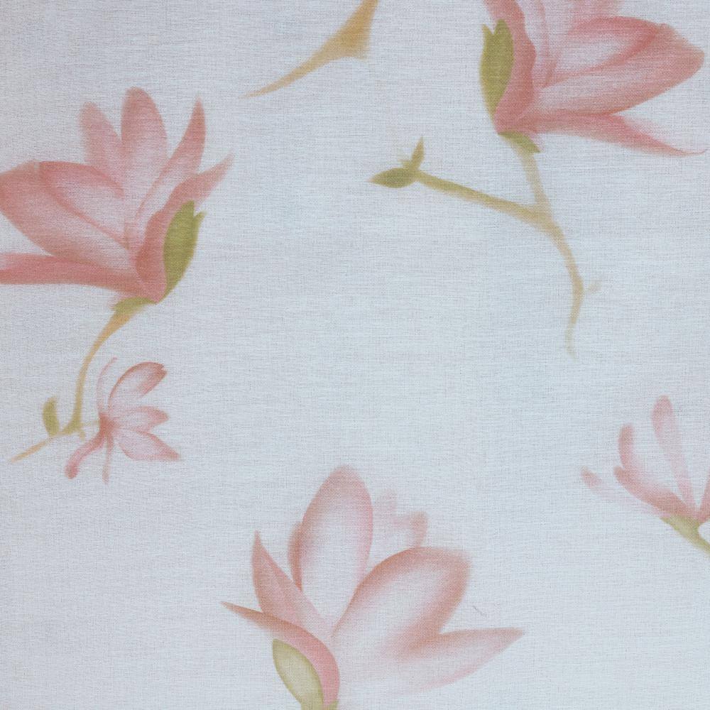 Magnolia White and Pink Sheer Linen-Like Grommet Curtain Panel