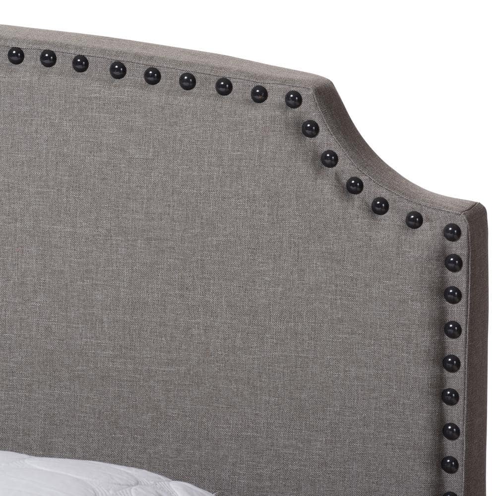 Odette Contemporary Light Beige Upholstered Queen Bed with Nailhead Trim