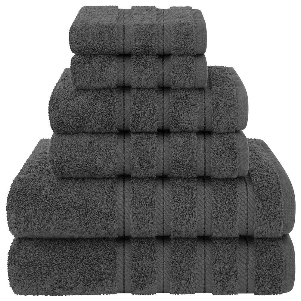 6 Piece Turkish Cotton Bath Towel Set, Dark Gray