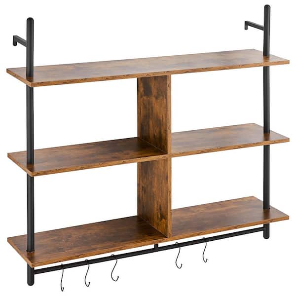 Industrial Pipe Shelf 3 Tier 9.45 in. W x 41.34 in. D Brown Wood Solid Decorative Wall Shelf Rustic Wood Shelves Bracket